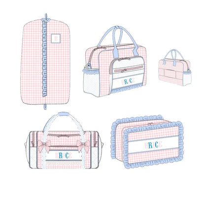 Pink Checkered & Blue Name Smocked Luggage Collection