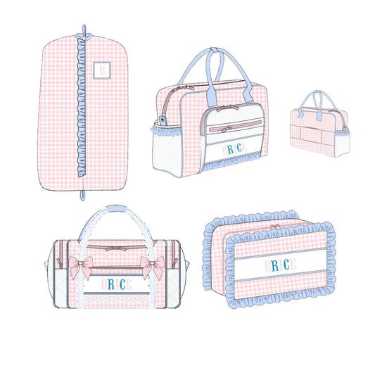 Pink Checkered & Blue Name Smocked Luggage Collection