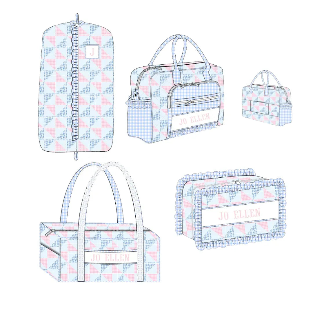 Pink & Blue Patchwork Name Smocked Luggage Collection