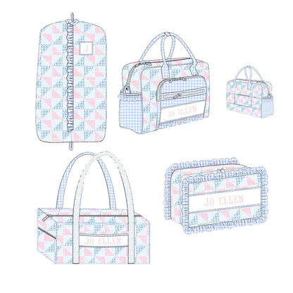 Pink & Blue Patchwork Name Smocked Luggage Collection
