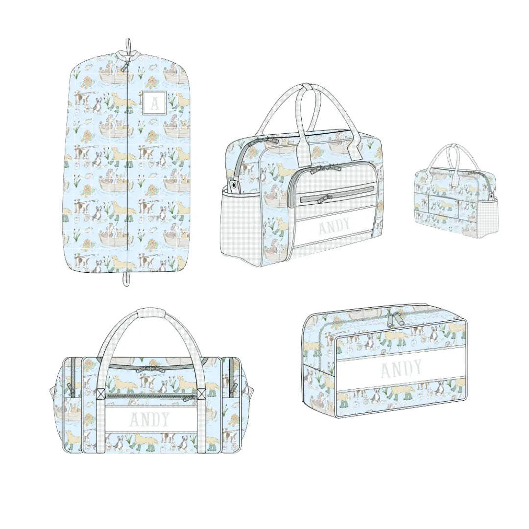 Fishing Puppies Name Smocked Luggage Collection