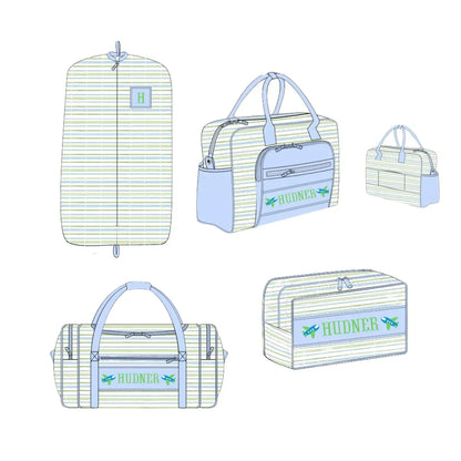 Blue & Green Stripes Name Smocked Luggage Collection