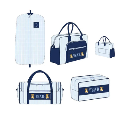 Pinstriped Teddy Bear Name Smocked Luggage Collection