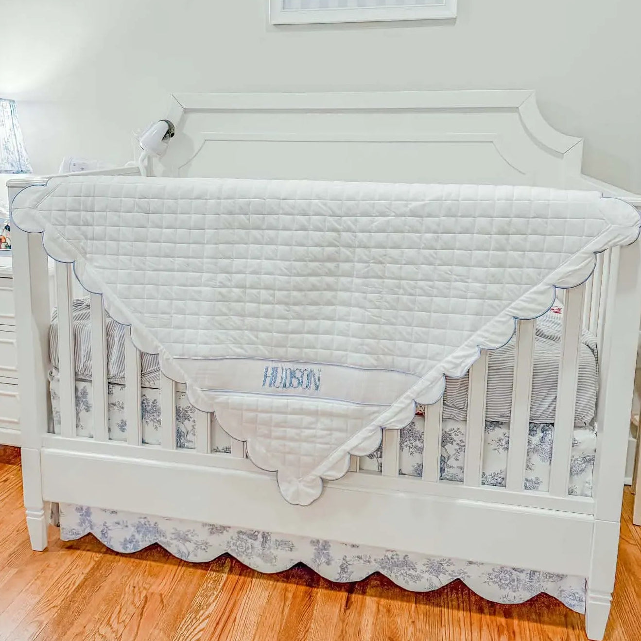 Blue Scalloped Name Smock Blanket