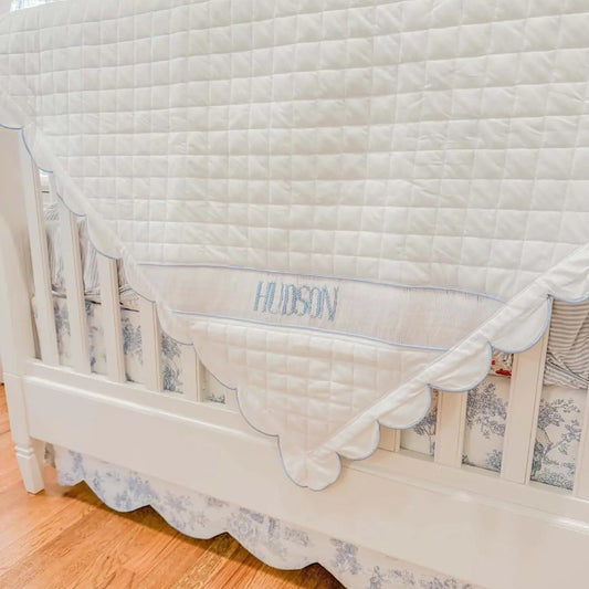 Blue Scalloped Name Smock Blanket
