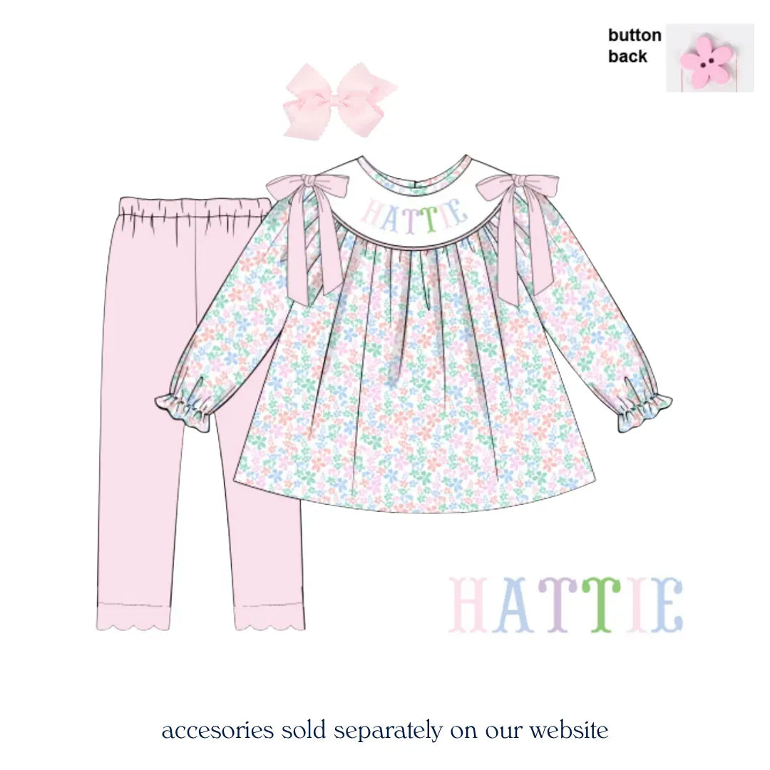 Hattie Floral Name Smocked Legging Set
