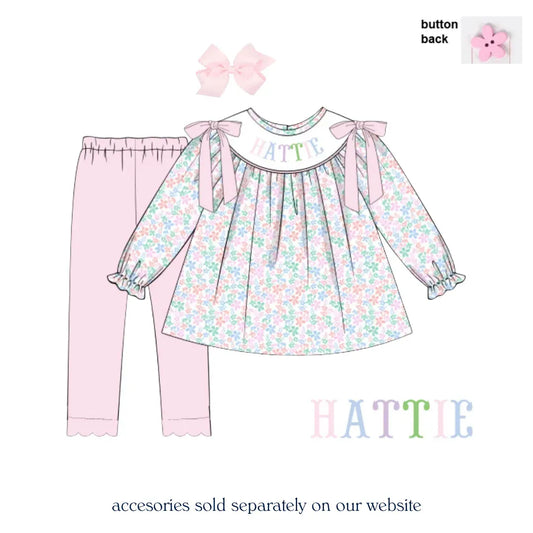 Hattie Floral Name Smocked Legging Set