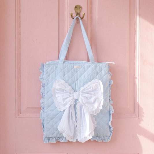 Blue Gingham Bow Tote