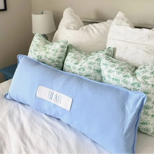 Blue Name Smocked Lumbar Pillow Case