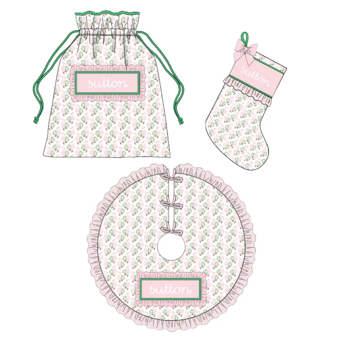 Pink Santas Name Smocked Quilted Christmas Collection