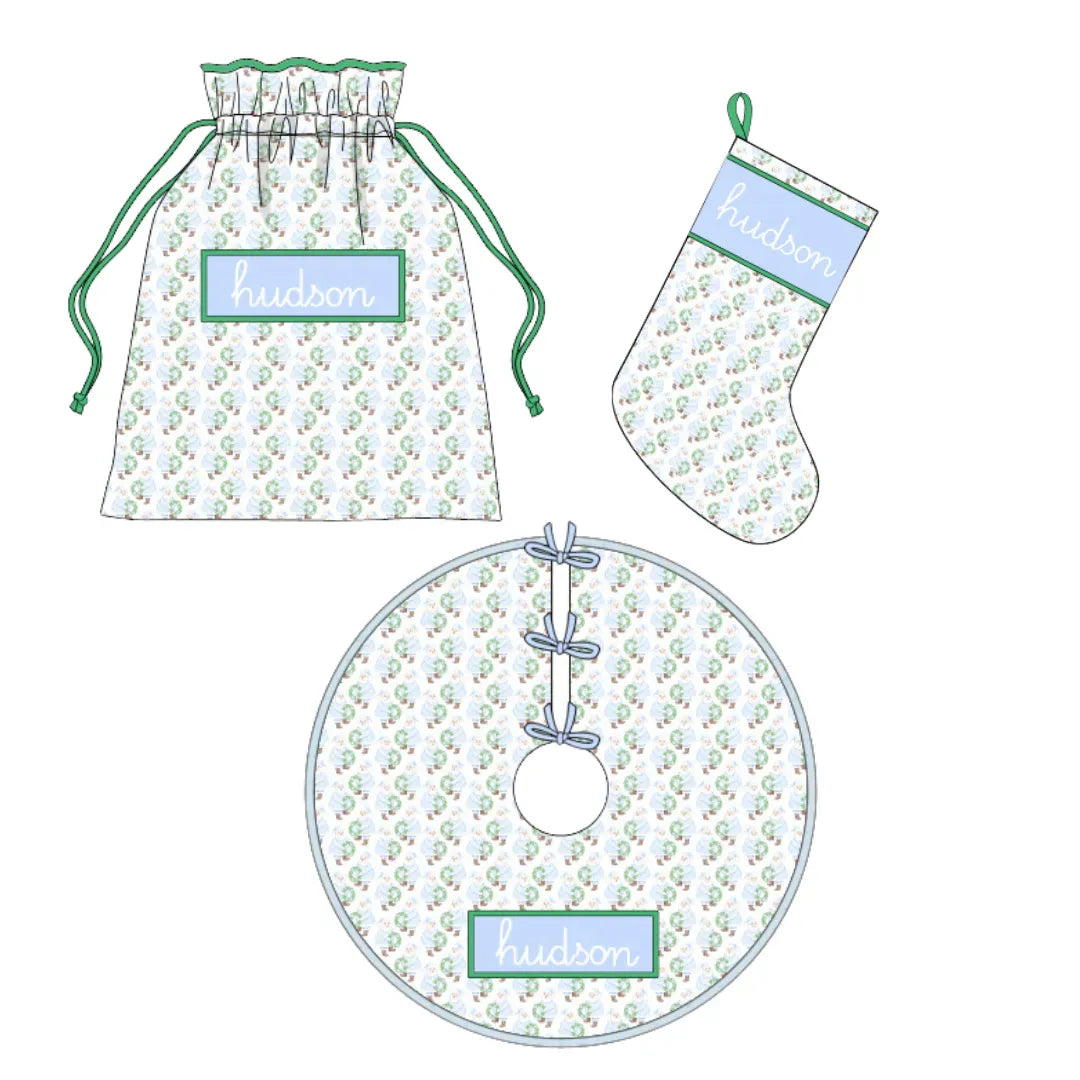 Blue Santas Name Smocked Quilted Christmas Collection