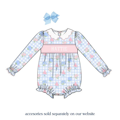 Fancy Floral Name Smocked Bubble