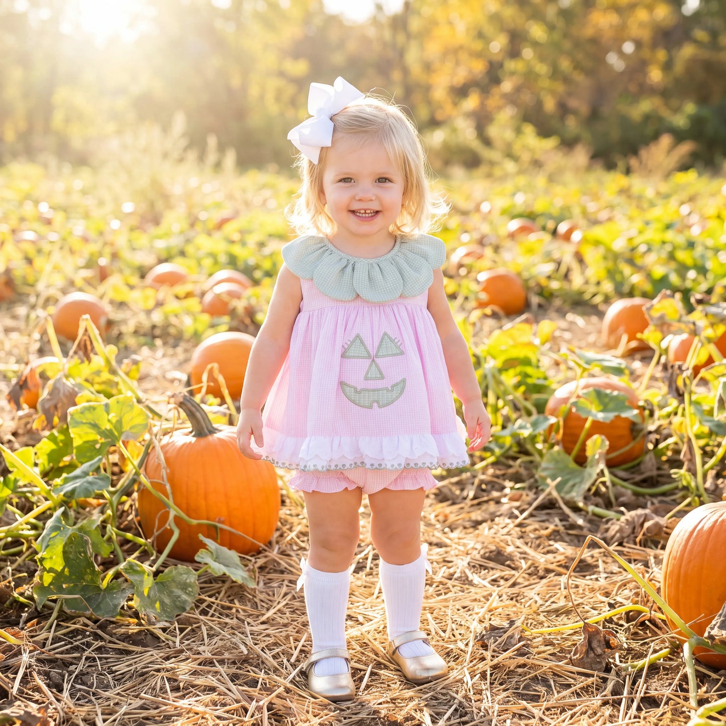 Pink & Green Jack-O-Lantern Bloomer Set