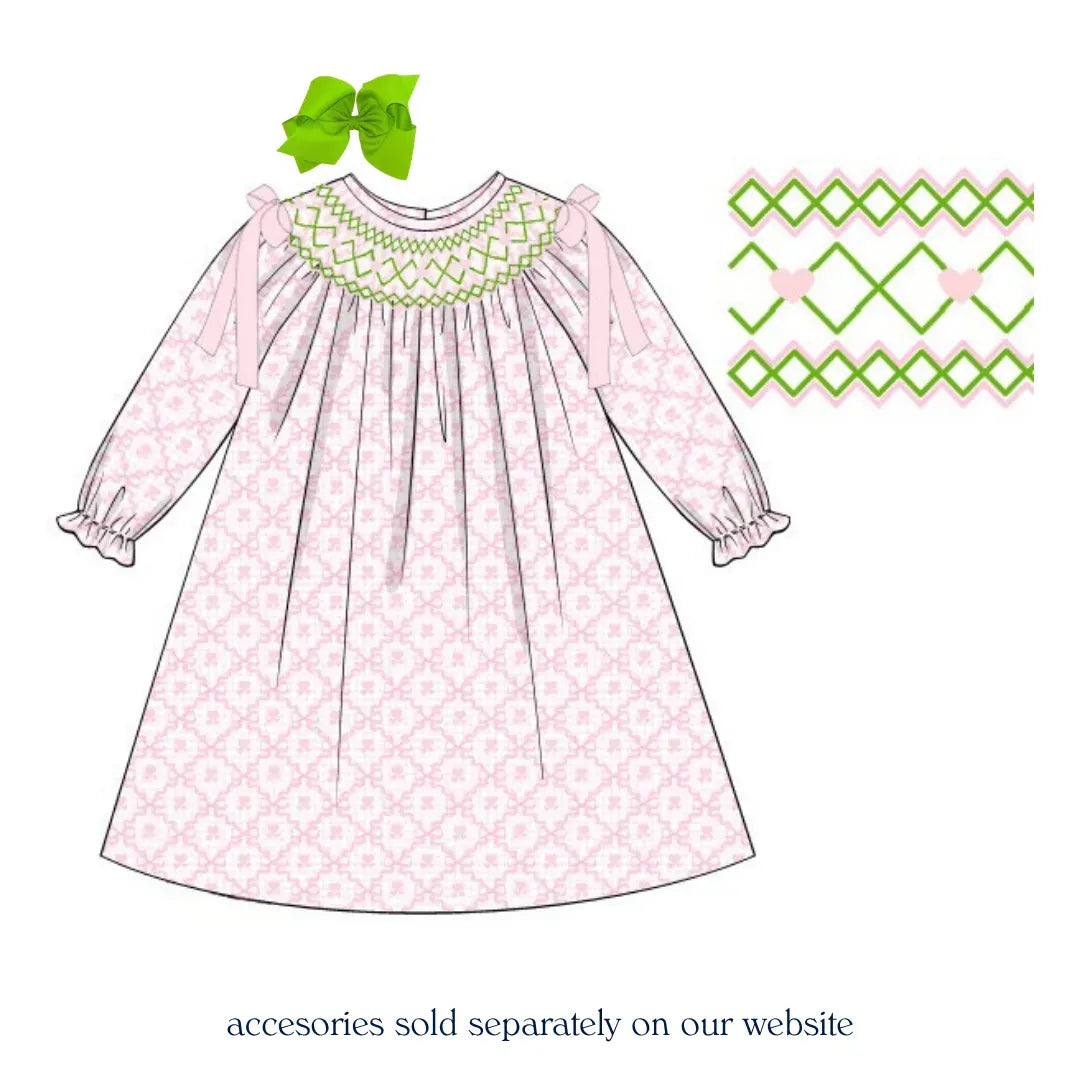 Pink & Green Geometric Hearts Smocked Dress