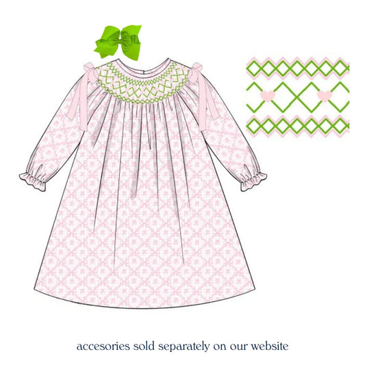 Pink & Green Geometric Hearts Smocked Dress