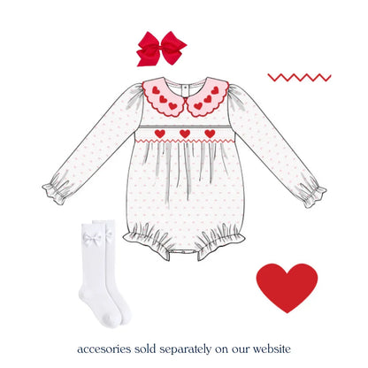 Fluttering Hearts Swiss Dot Smocked Bubble