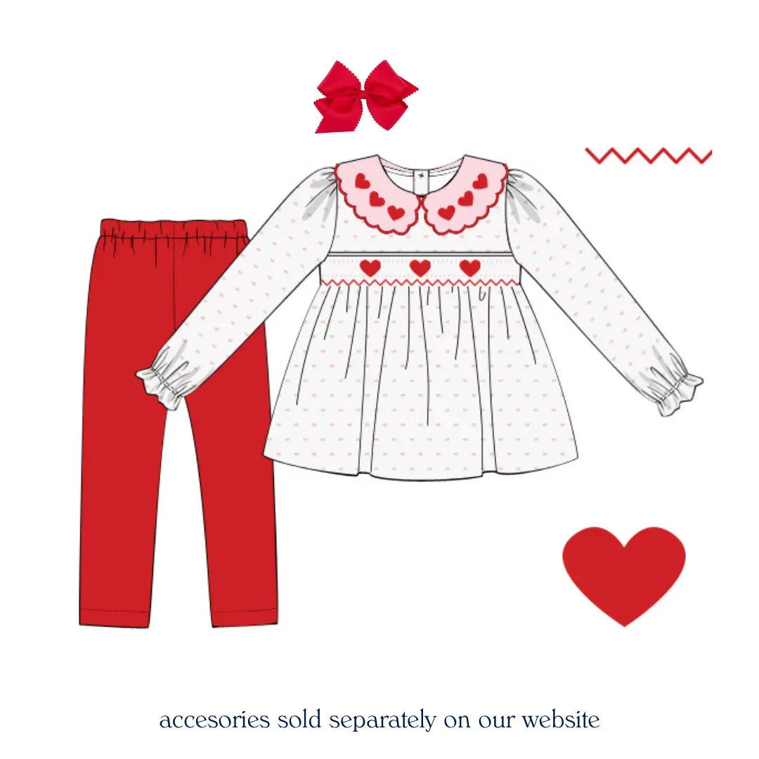 Fluttering Hearts Swiss Dot Smocked Legging Set