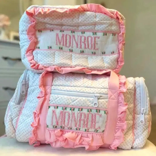 Bitty Dot Roses Name Smocked Luggage Collection