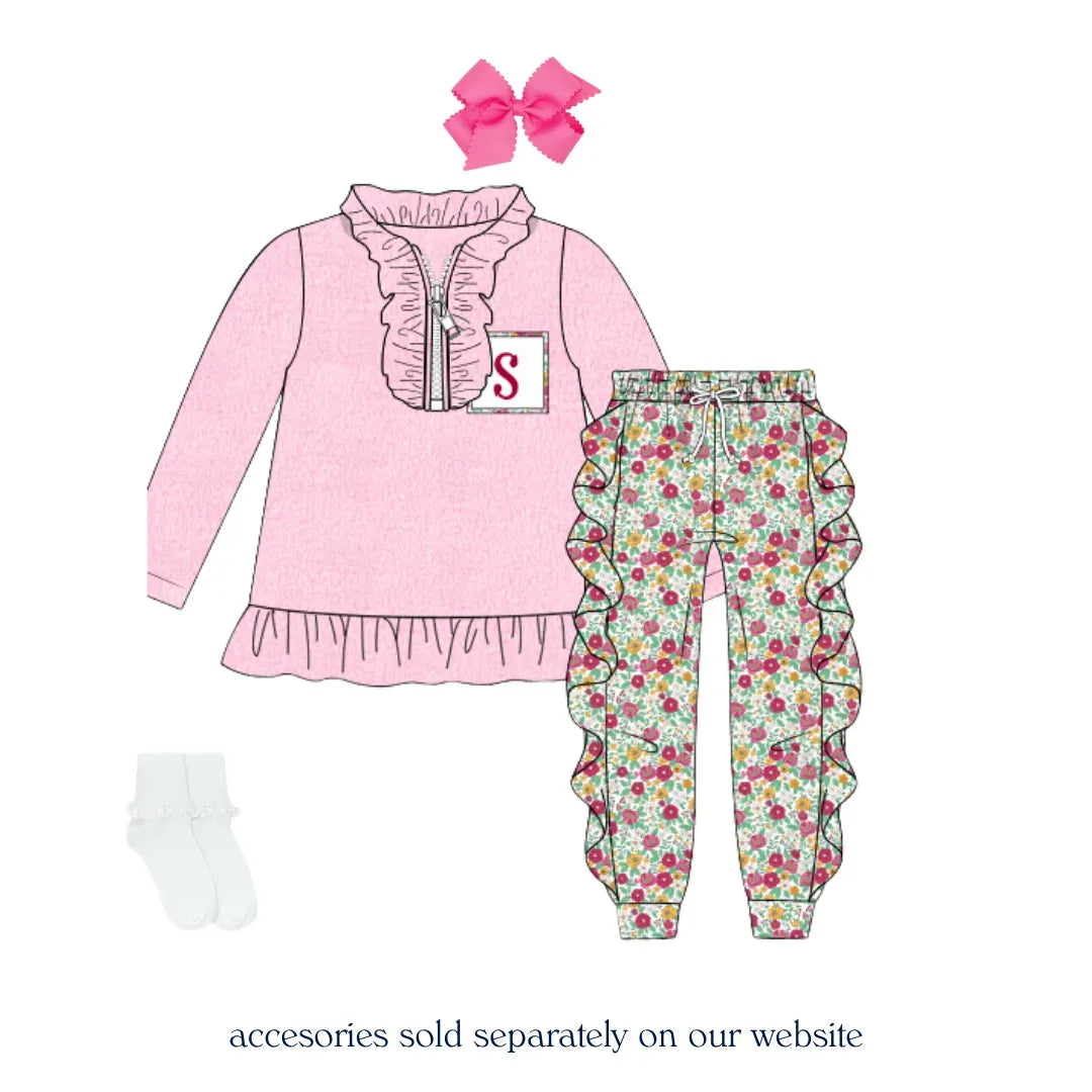 Floral Initial Smocked Jogger Set