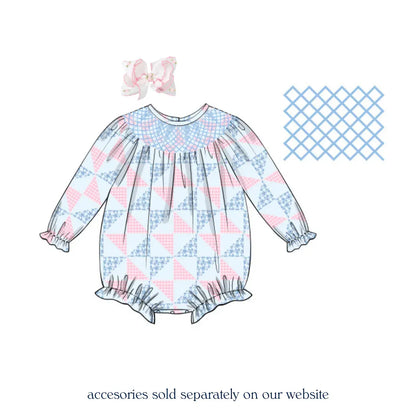 Pink & Blue Patchwork Smocked Bubble