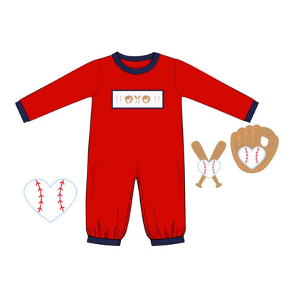 Baseball Hearts Smocked Romper