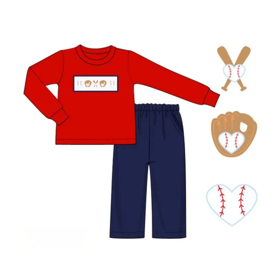 Baseball Hearts Smocked Pant Set