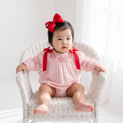 Pink Swiss Dot Pearl Smocked Bishop Bubble