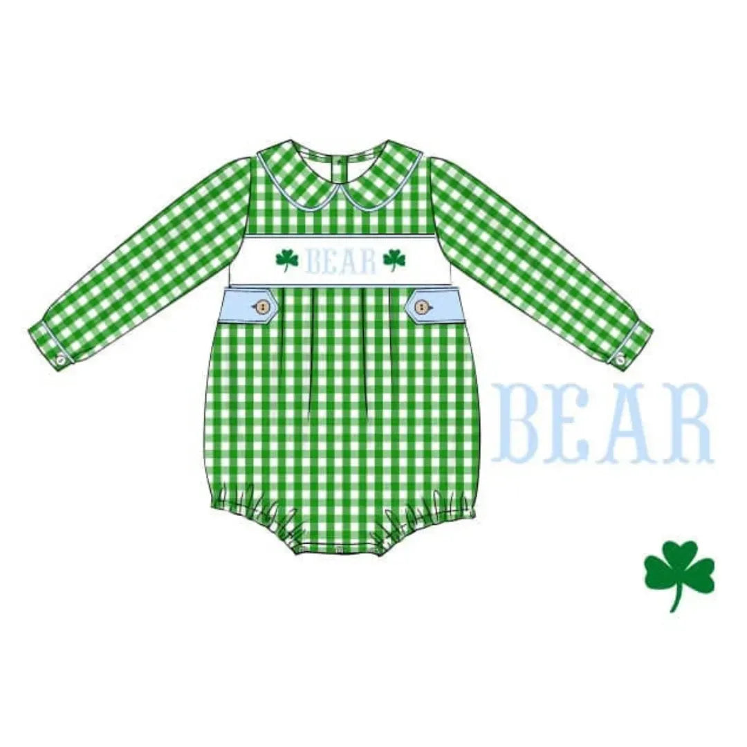 Boys St Patty Name Smocked Bubble