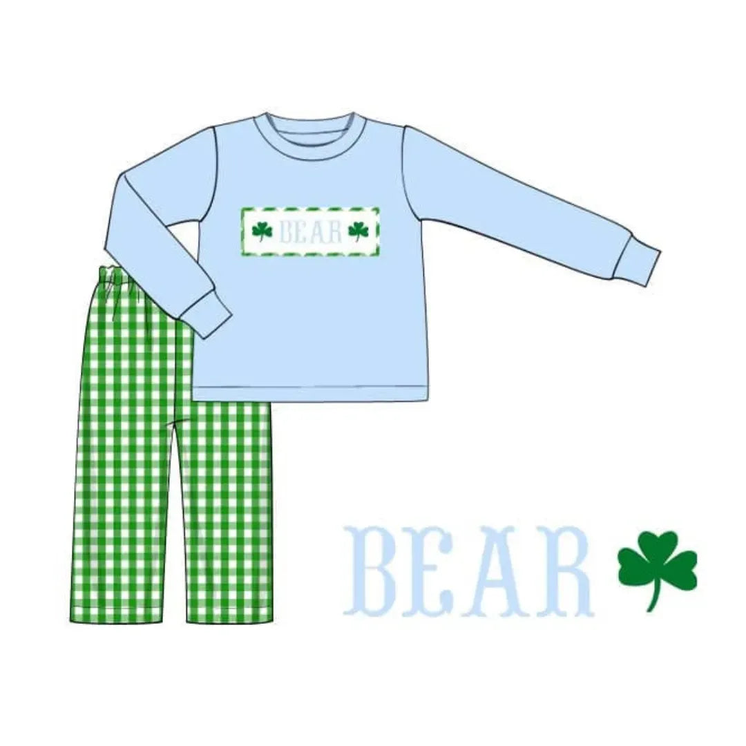 Boys St Patty Name Smocked Pant Set