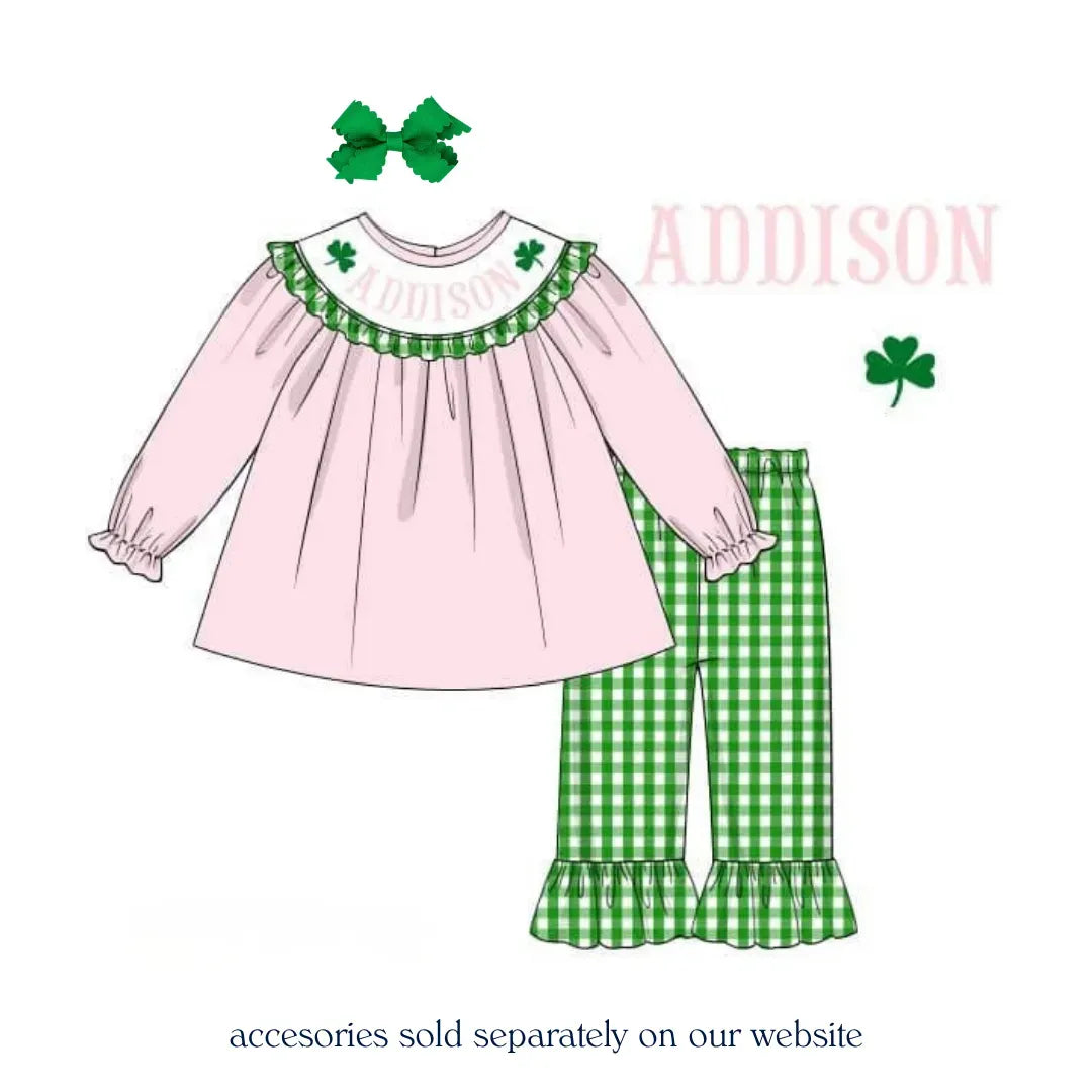 Girls St Patty Name Smocked Pant Set