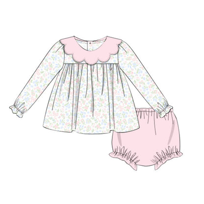 Pastel Floral & Bows Scalloped Collar Diaper Set