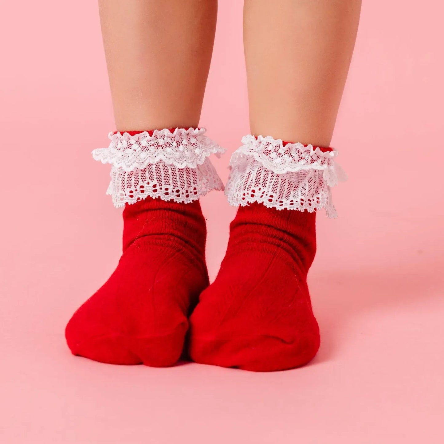 Lace Bobby Socks - Red/White