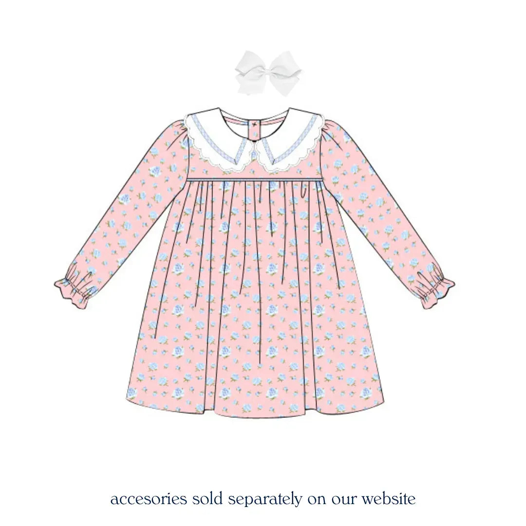 Pink & Blue Floral Scallop Collar Dress
