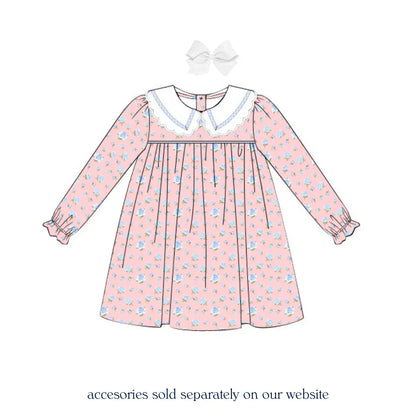 Pink & Blue Floral Scallop Collar Dress