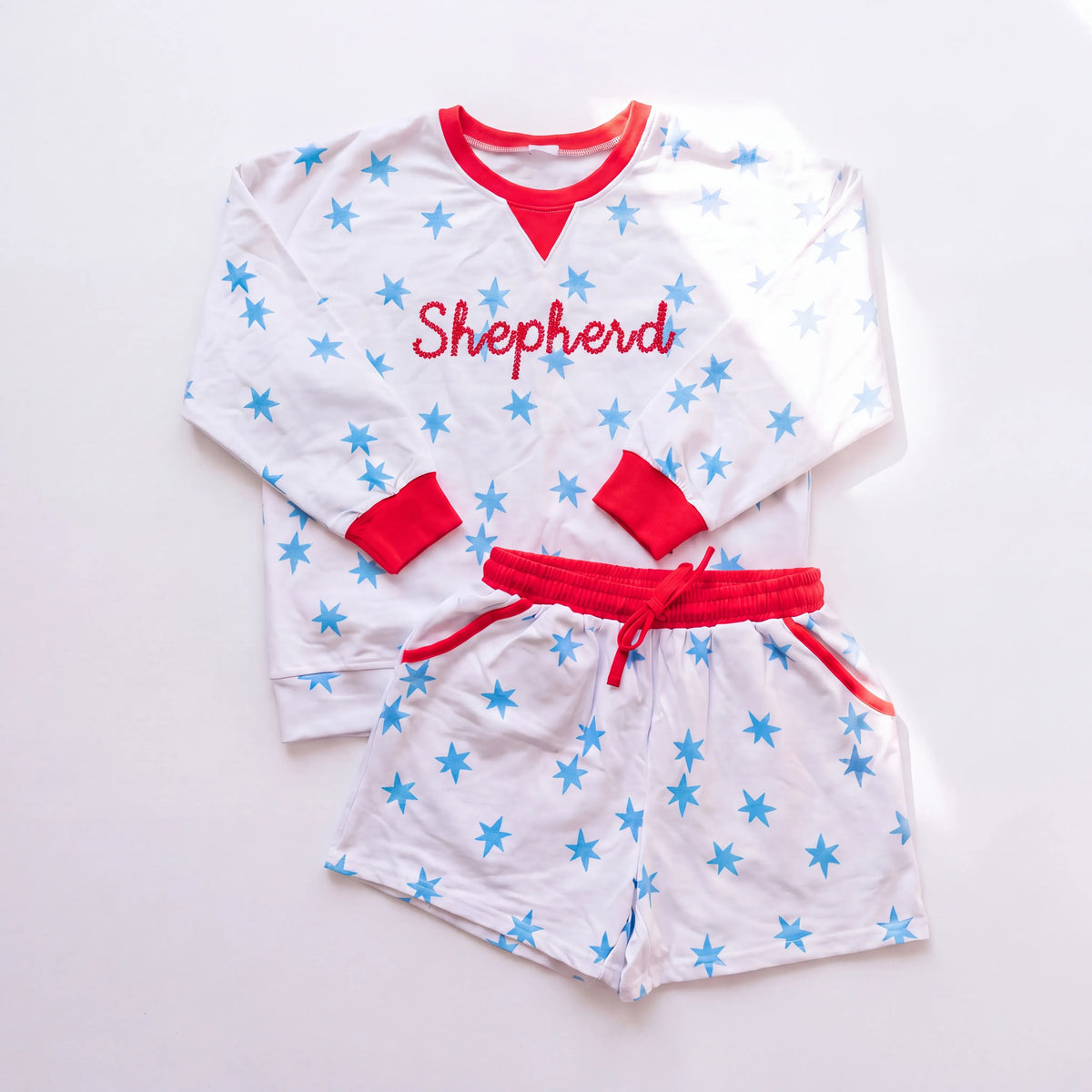 Blue & Red Stars Sweat Short Set
