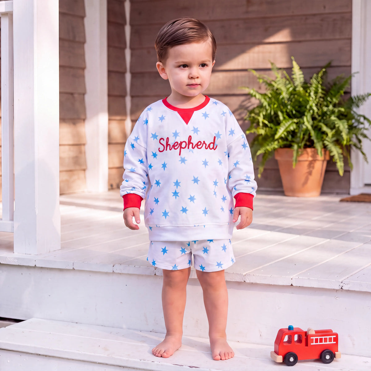 Blue & Red Stars Sweat Short Set