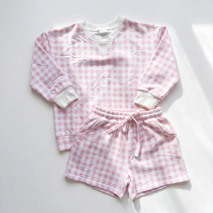 Pink Gingham Sweat Short Set