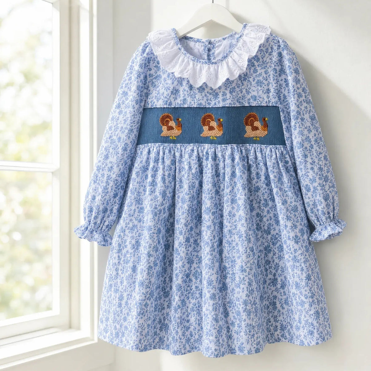 Teal Floral Smocked Turkeys Dress
