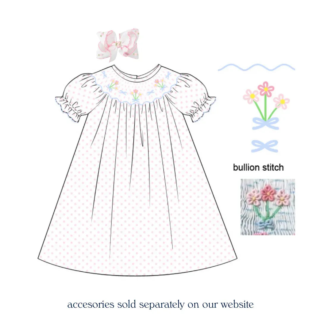 Bitty Dot Bouquet Smocked Dress