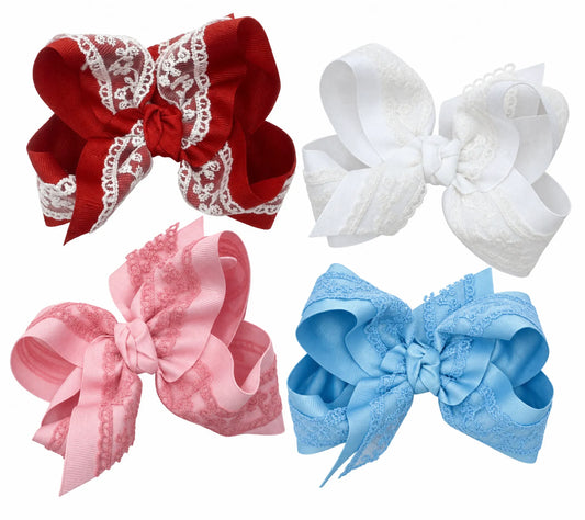Grosgrain & Lace Layered Hair Bow