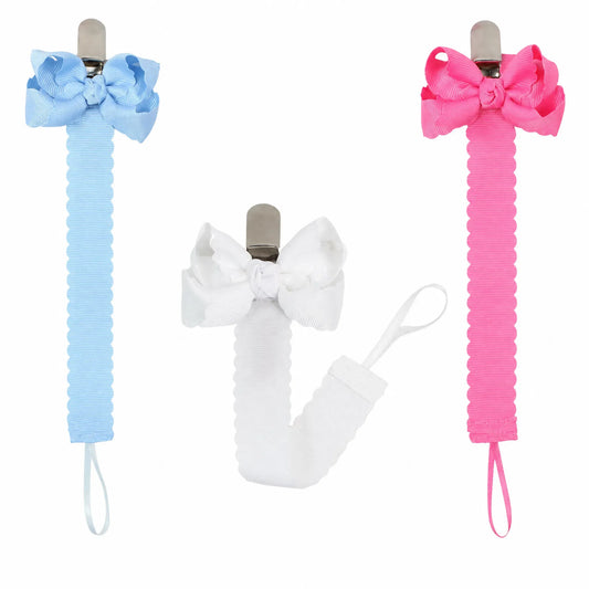 Scallop Edge Bow Pacifier Clip