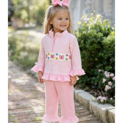 Pink Butterflies Smocked Pant Set