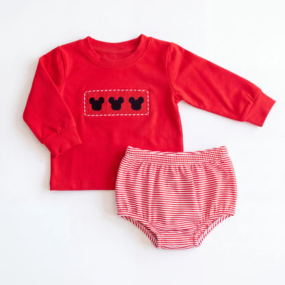 Boys Mouse Smocked Diaper Set