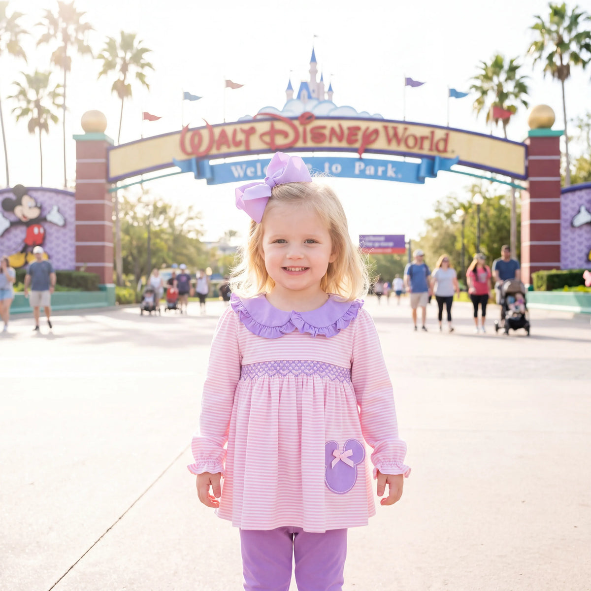 Pink & Lavender Mouse Smocked Legging Set
