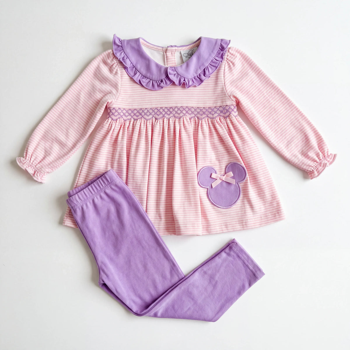 Pink & Lavender Mouse Smocked Legging Set