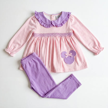 Pink & Lavender Mouse Smocked Legging Set