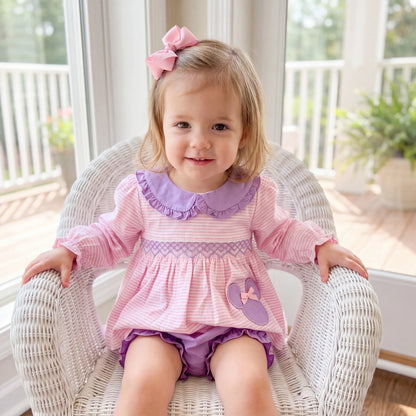 Pink & Lavender Mouse Smocked Diaper Set