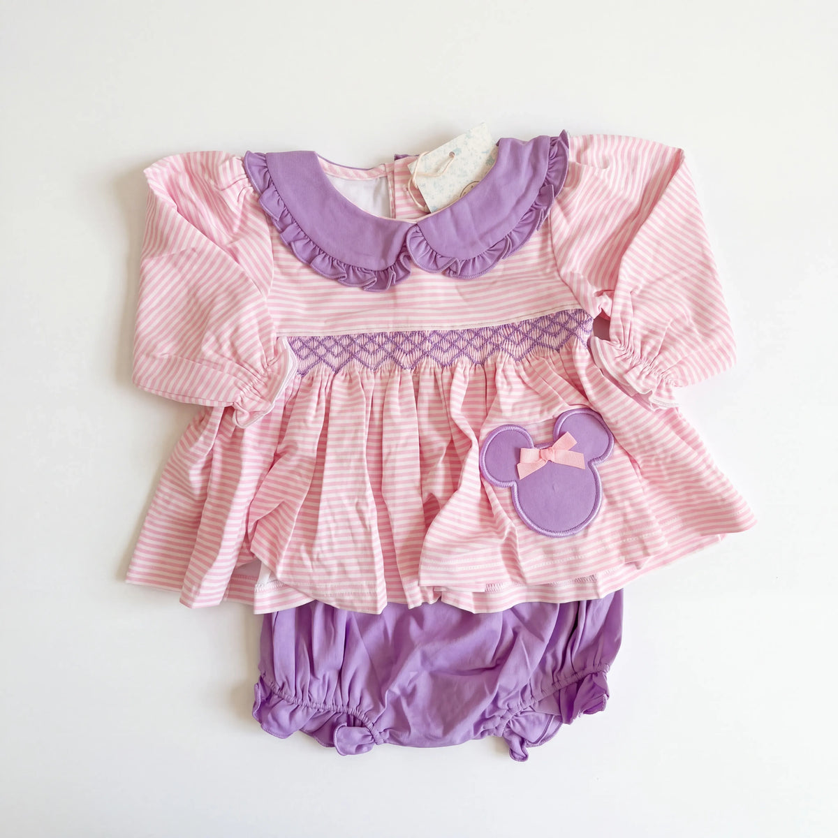 Pink & Lavender Mouse Smocked Diaper Set