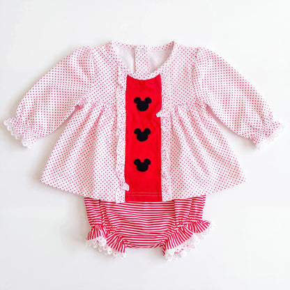 Girls Mouse Smocked Diaper Set