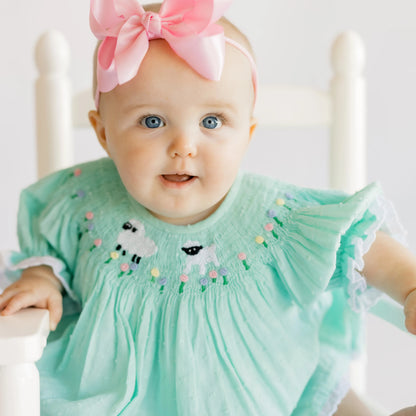 Mint Swiss Dot Smocked Sheep Diaper Set